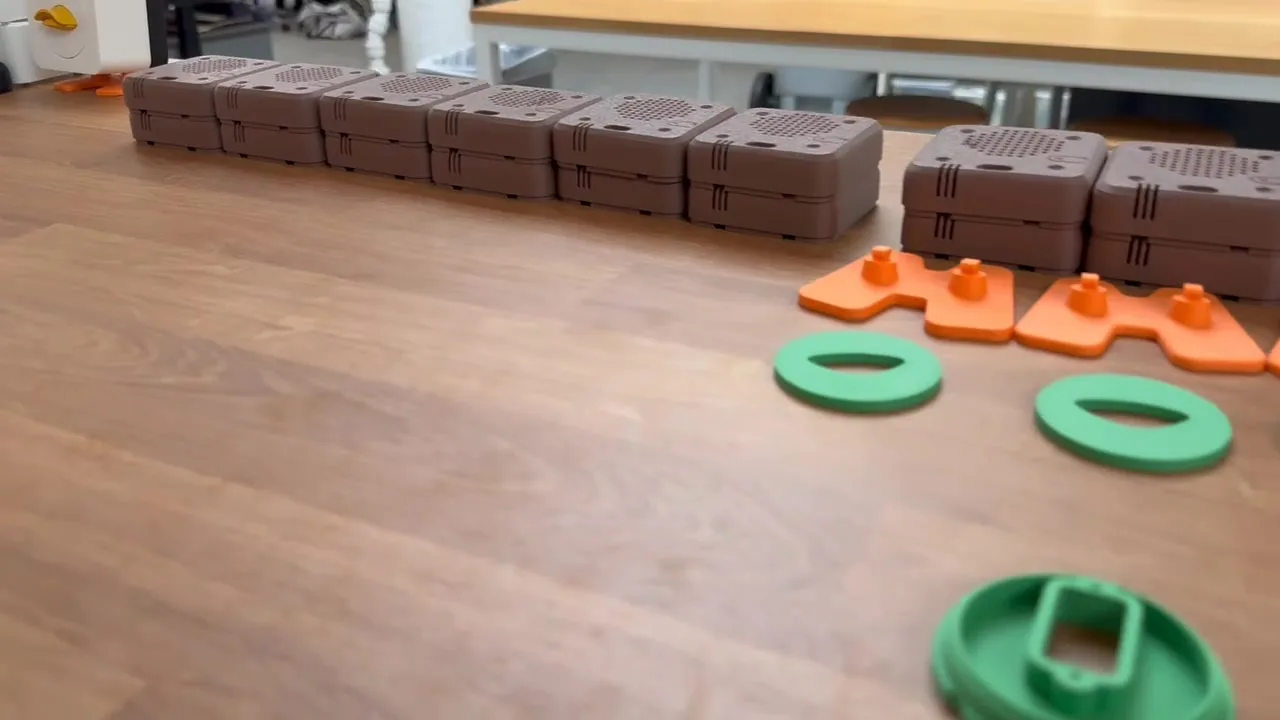 A run of freshly printed duck parts laid out during prototyping